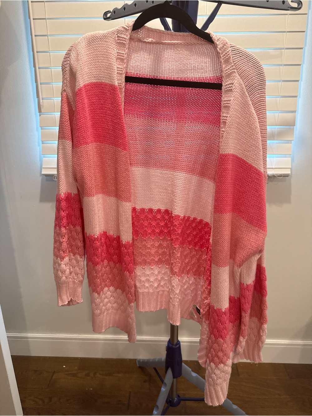 SHEIN Pink Ombre Open-Front Striped Cardigan